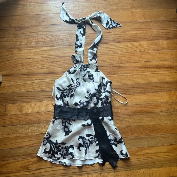 White House Black Market Silk Black & White Halter Blouse – Size 00 - Picture 1 of 7